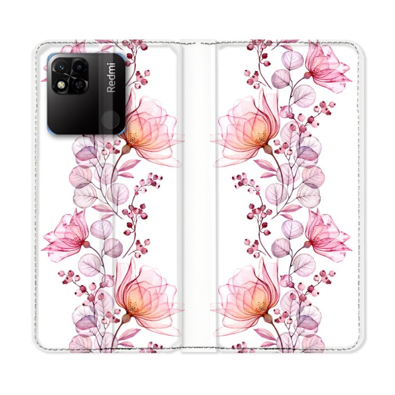 Housse cuir portefeuille Pour Xiaomi Redmi 10A Fleur Eclosion