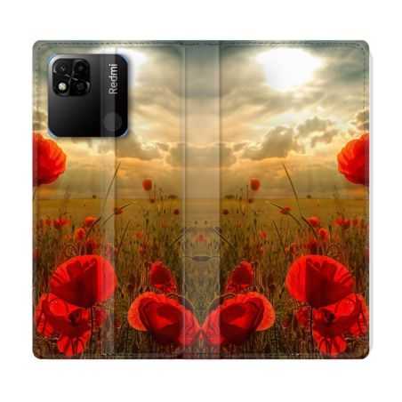 Housse cuir portefeuille Pour Xiaomi Redmi 10A Fleur coquelicot