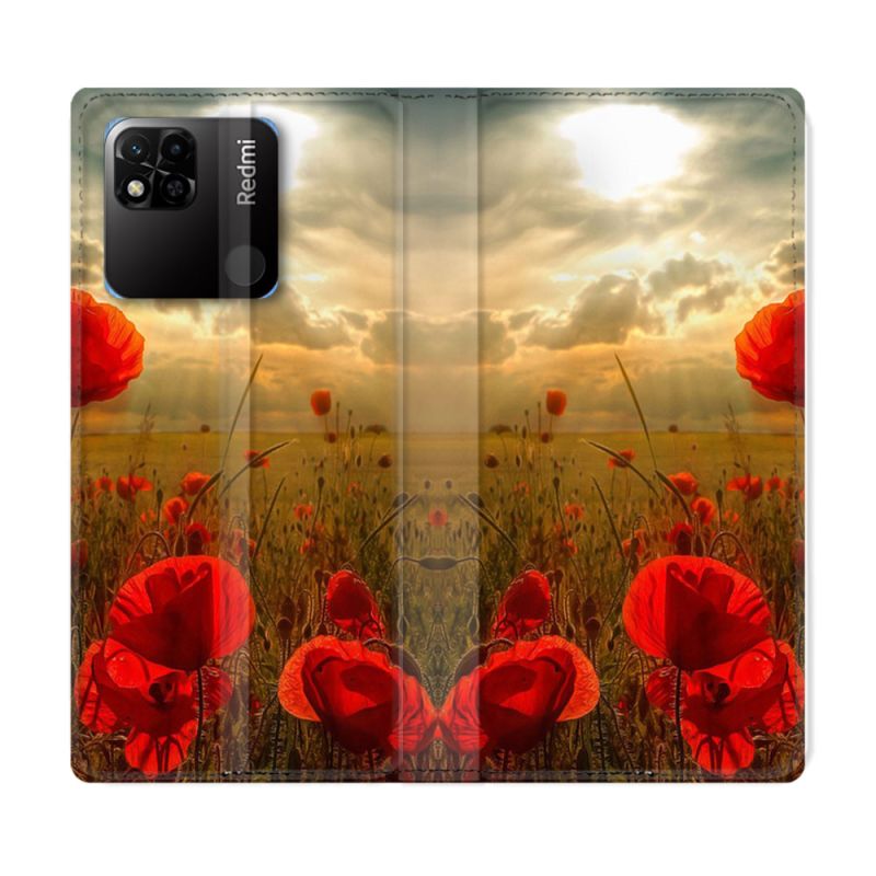 Housse cuir portefeuille Pour Xiaomi Redmi 10A Fleur coquelicot