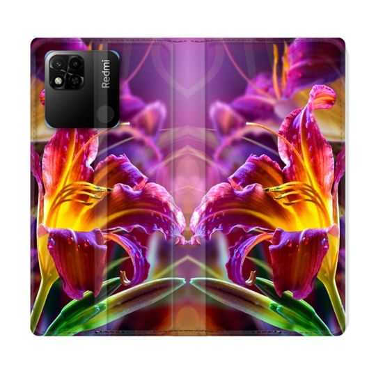 Housse cuir portefeuille Pour Xiaomi Redmi 10A Fleur Lys Color
