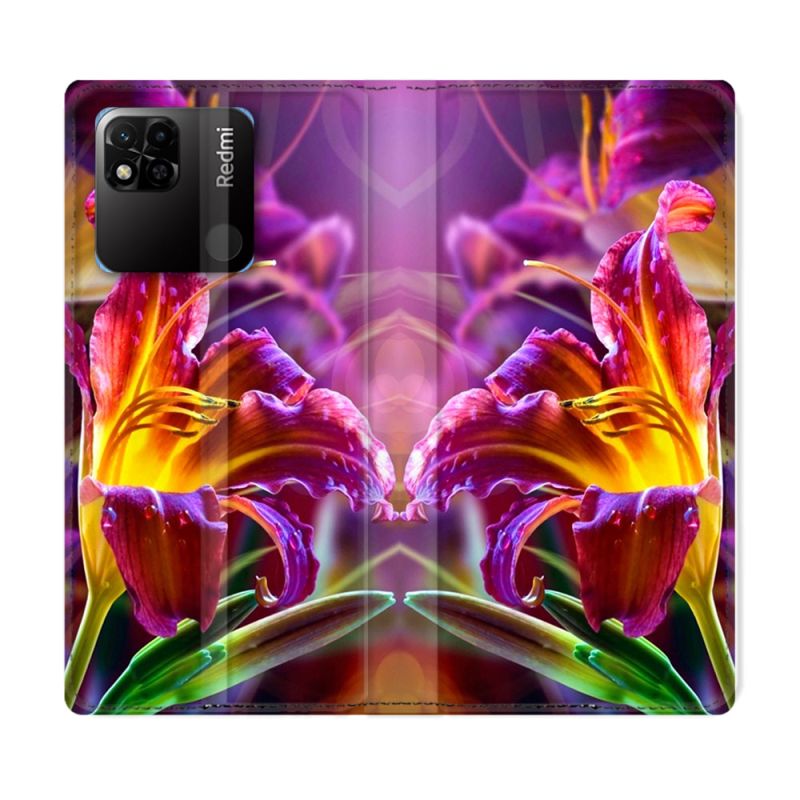 Housse cuir portefeuille Pour Xiaomi Redmi 10A Fleur Lys Color