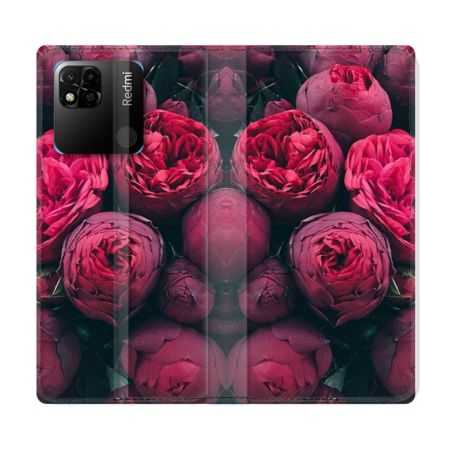 Housse cuir portefeuille Pour Xiaomi Redmi 10A Fleur Pivoine
