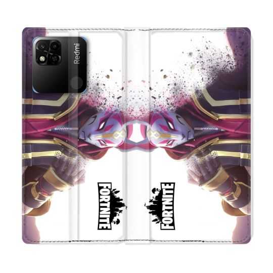 Housse cuir portefeuille Pour Xiaomi Redmi 10A Fortnite Blanc
