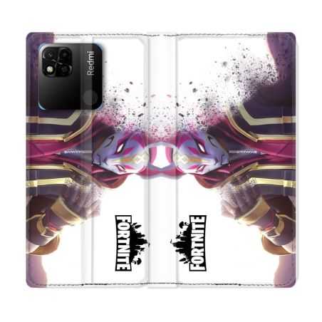 Housse cuir portefeuille Pour Xiaomi Redmi 10A Fortnite Blanc