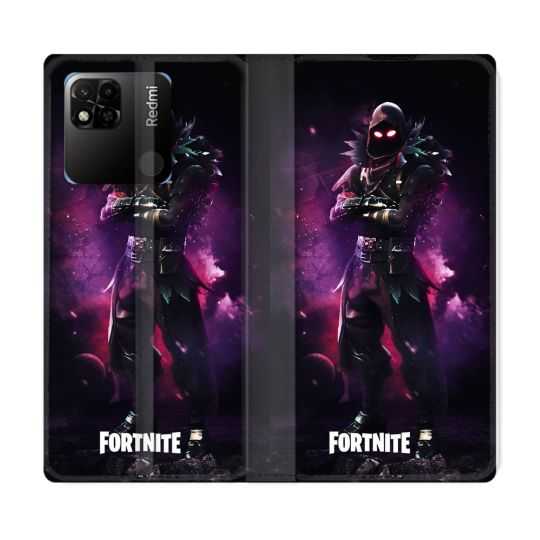 Housse cuir portefeuille Pour Xiaomi Redmi 10A Fortnite Raven