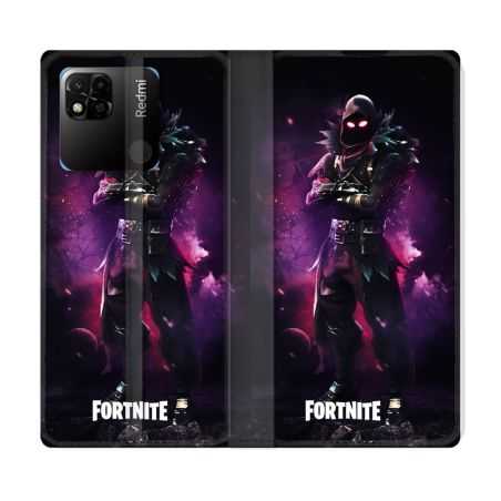 Housse cuir portefeuille Pour Xiaomi Redmi 10A Fortnite Raven