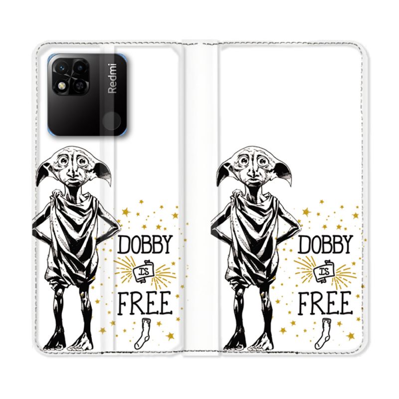 Housse cuir portefeuille Pour Xiaomi Redmi 10A Harry Potter Dobby Free Blanc