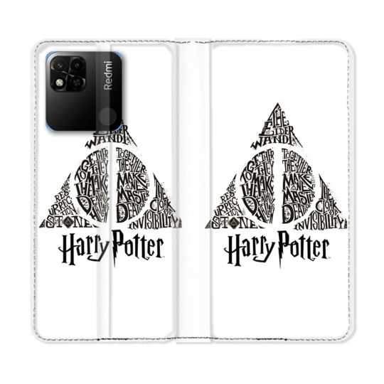 Housse cuir portefeuille Pour Xiaomi Redmi 10A Harry Potter Hollows triangle Blanc
