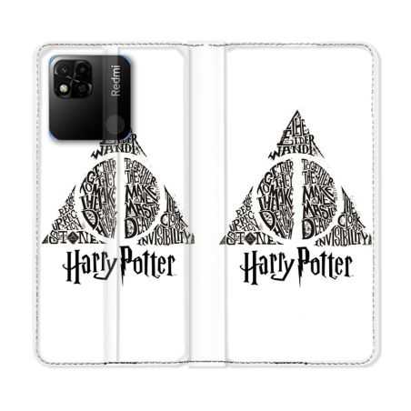 Housse cuir portefeuille Pour Xiaomi Redmi 10A Harry Potter Hollows triangle Blanc