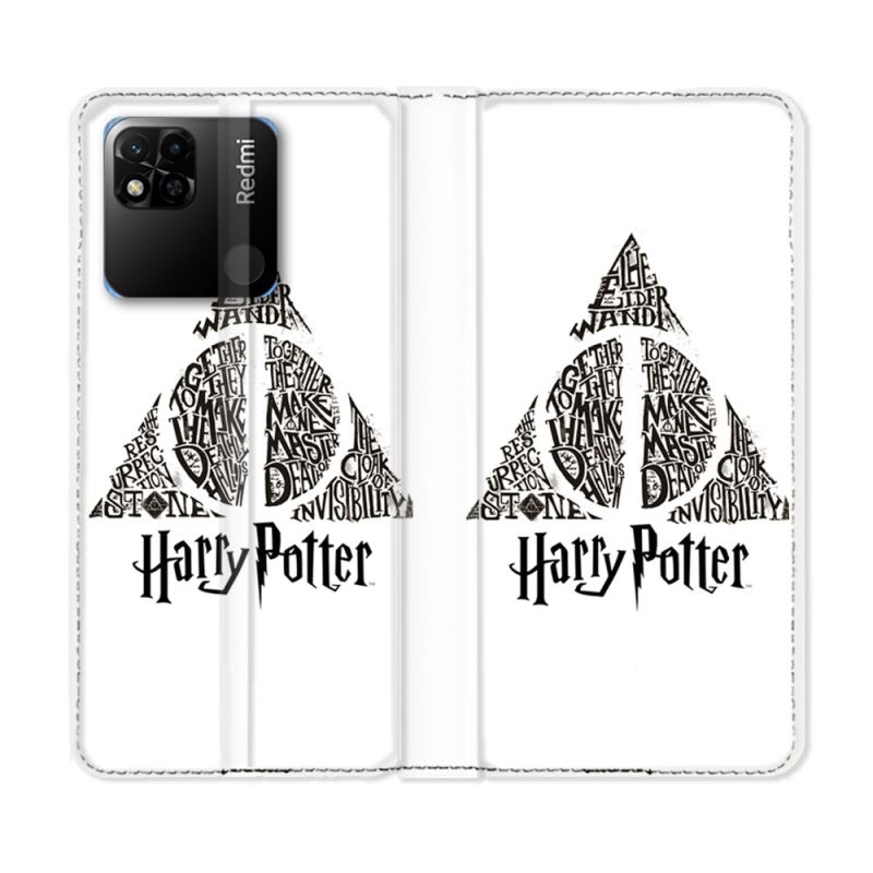 Housse cuir portefeuille Pour Xiaomi Redmi 10A Harry Potter Hollows triangle Blanc