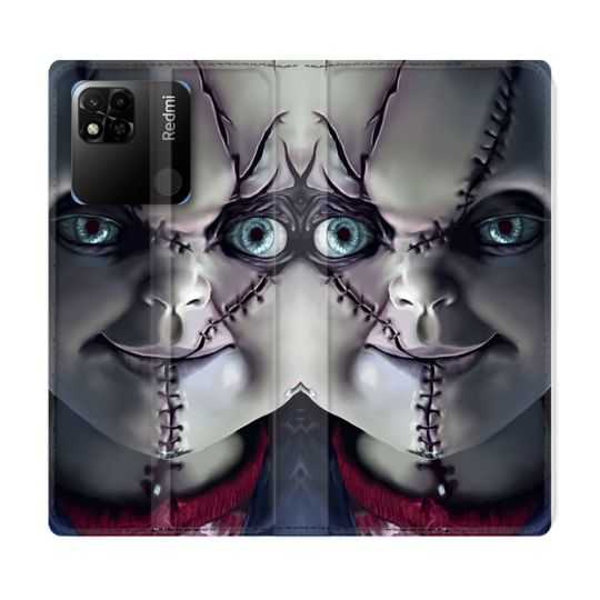 Housse cuir portefeuille Pour Xiaomi Redmi 10A Horreur Chucky Cicatrice