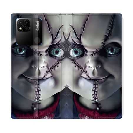 Housse cuir portefeuille Pour Xiaomi Redmi 10A Horreur Chucky Cicatrice