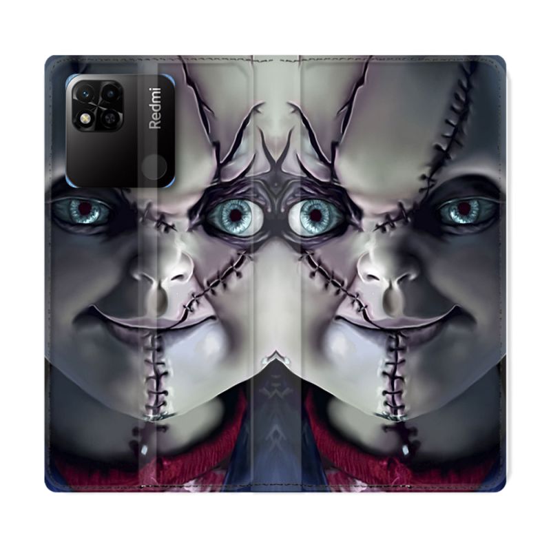 Housse cuir portefeuille Pour Xiaomi Redmi 10A Horreur Chucky Cicatrice