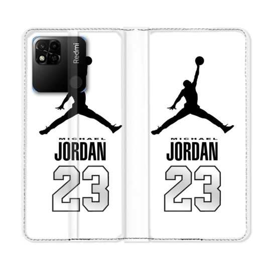 Housse cuir portefeuille Pour Xiaomi Redmi 10A Jordan 23 Blanc