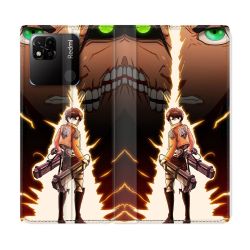 Housse cuir portefeuille Pour Xiaomi Redmi 10A Manga Attaque Titans Eren Eclair