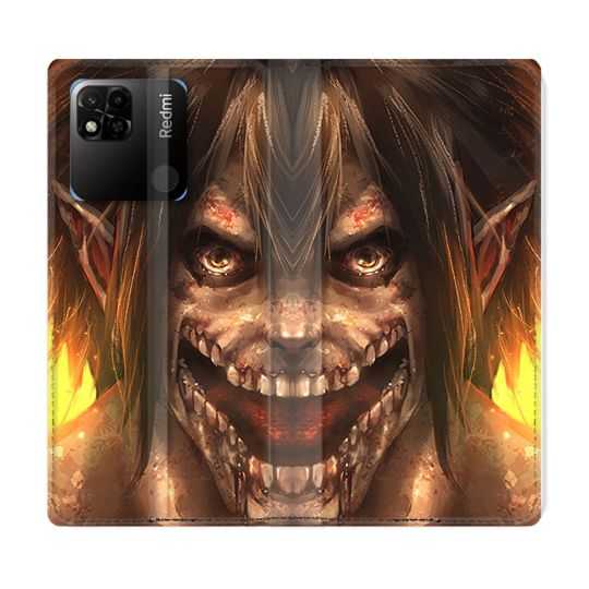 Housse cuir portefeuille Pour Xiaomi Redmi 10A Manga Attaque Titans Eren Titan