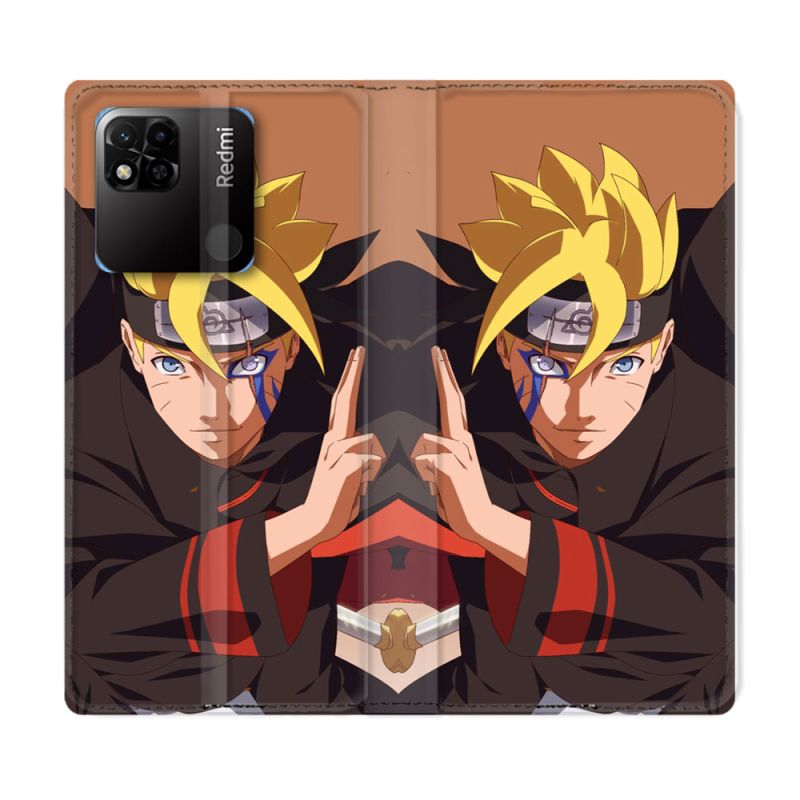 Housse cuir portefeuille Pour Xiaomi Redmi 10A Manga Boruto Signe