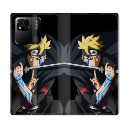 Housse cuir portefeuille Pour Xiaomi Redmi 10A Manga Boruto Tatouage