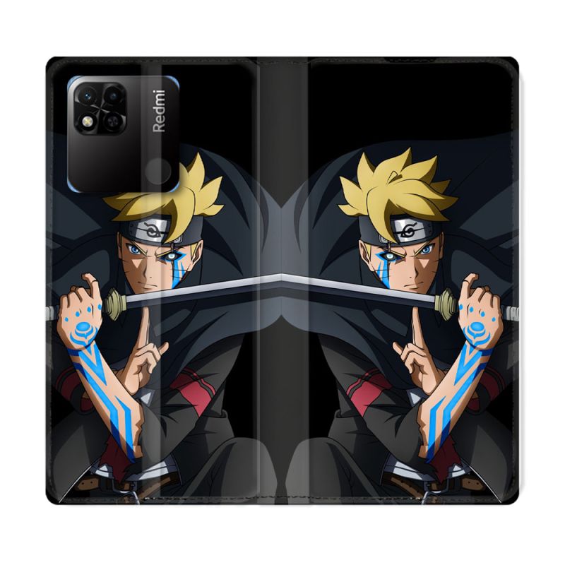 Housse cuir portefeuille Pour Xiaomi Redmi 10A Manga Boruto Tatouage