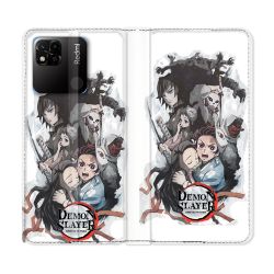 Housse cuir portefeuille Pour Xiaomi Redmi 10A Manga Demon Slayer Blanc