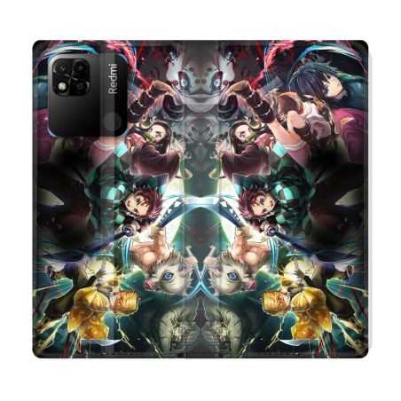 Housse cuir portefeuille Pour Xiaomi Redmi 10A Manga Demon Slayer Groupe
