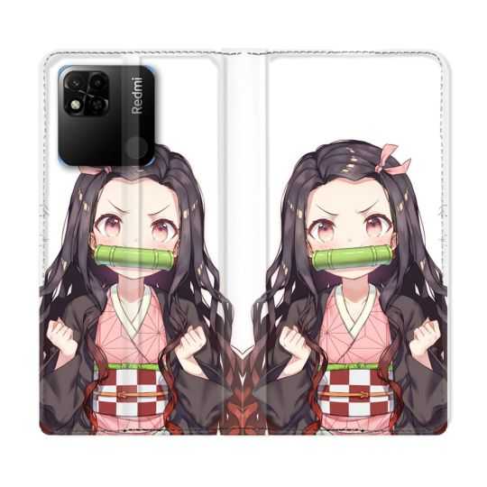 Housse cuir portefeuille Pour Xiaomi Redmi 10A Manga Demon Slayer Nezuko