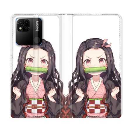 Housse cuir portefeuille Pour Xiaomi Redmi 10A Manga Demon Slayer Nezuko