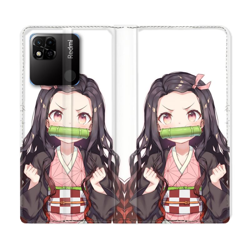 Housse cuir portefeuille Pour Xiaomi Redmi 10A Manga Demon Slayer Nezuko