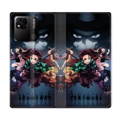 Housse cuir portefeuille Pour Xiaomi Redmi 10A Manga Demon Slayer Noir