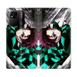 Housse cuir portefeuille Pour Xiaomi Redmi 10A Manga Demon Slayer Tanjiro