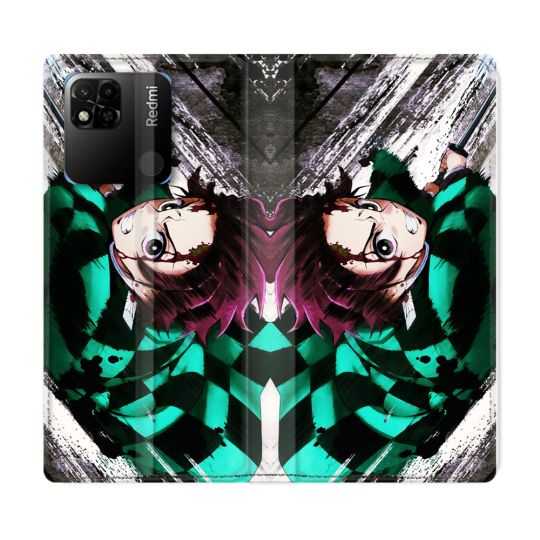 Housse cuir portefeuille Pour Xiaomi Redmi 10A Manga Demon Slayer Tanjiro