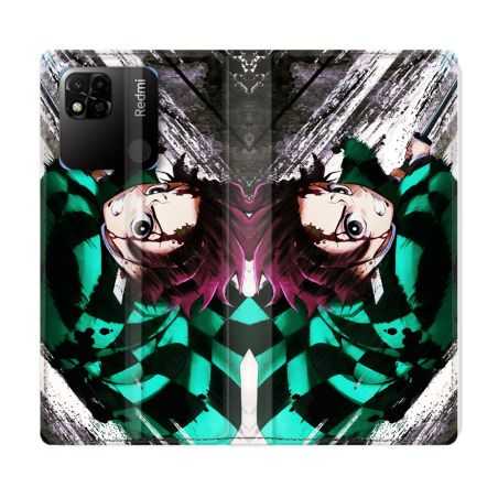 Housse cuir portefeuille Pour Xiaomi Redmi 10A Manga Demon Slayer Tanjiro
