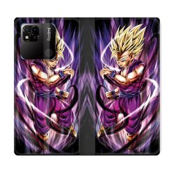 Housse cuir portefeuille Pour Xiaomi Redmi 10A Manga Dragon Ball Sangohan Violet