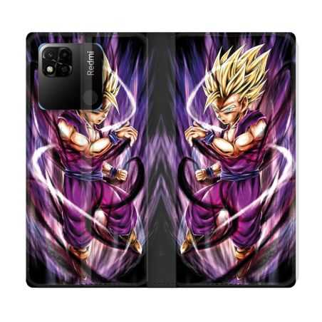 Housse cuir portefeuille Pour Xiaomi Redmi 10A Manga Dragon Ball Sangohan Violet