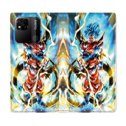 Housse cuir portefeuille Pour Xiaomi Redmi 10A Manga Dragon Ball Sangoku Blanc