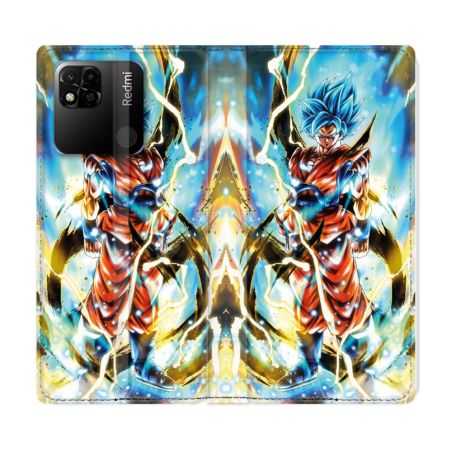Housse cuir portefeuille Pour Xiaomi Redmi 10A Manga Dragon Ball Sangoku Blanc