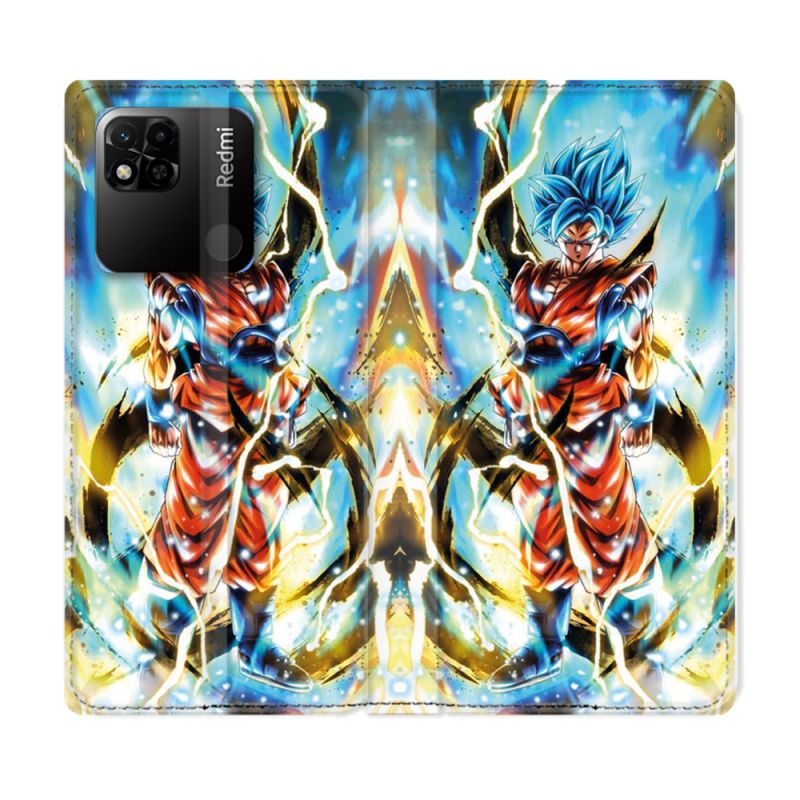Housse cuir portefeuille Pour Xiaomi Redmi 10A Manga Dragon Ball Sangoku Blanc