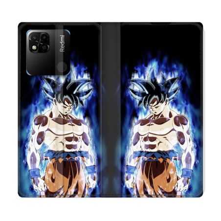 Housse cuir portefeuille Pour Xiaomi Redmi 10A Manga Dragon Ball Sangoku Noir