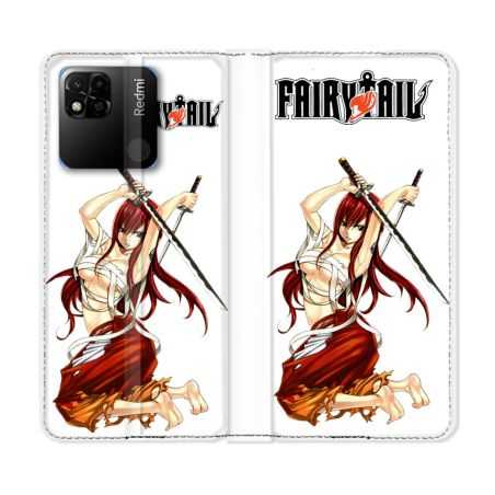 Housse cuir portefeuille Pour Xiaomi Redmi 10A Manga Fairy Tail Erza
