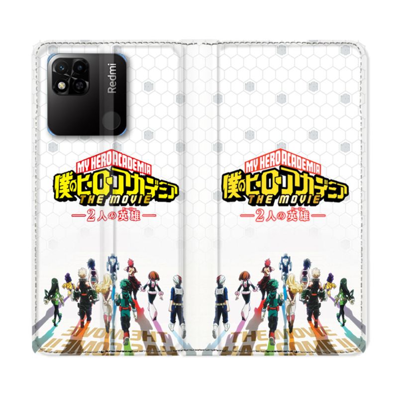 Housse cuir portefeuille Pour Xiaomi Redmi 10A Manga My Hero Academia Blanc