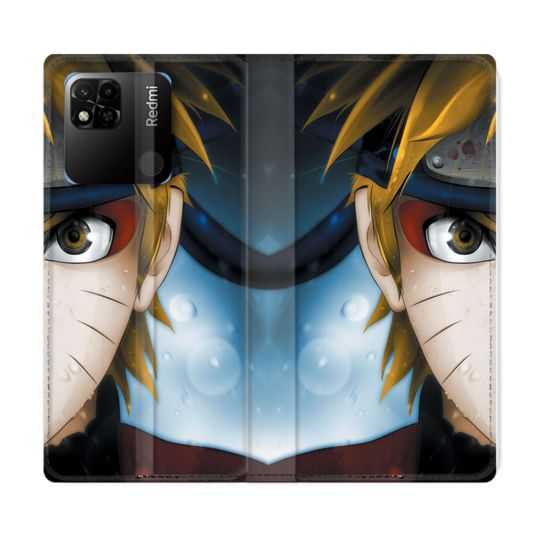Housse cuir portefeuille Pour Xiaomi Redmi 10A Manga Naruto Blanc