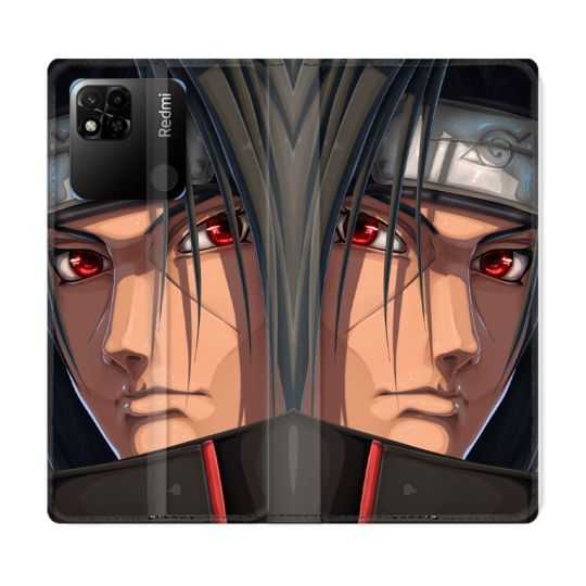 Housse cuir portefeuille Pour Xiaomi Redmi 10A Manga Naruto Itachi Visage