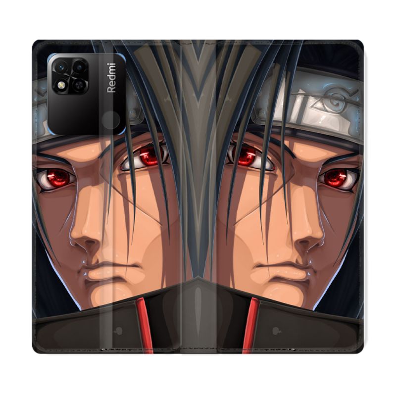 Housse cuir portefeuille Pour Xiaomi Redmi 10A Manga Naruto Itachi Visage