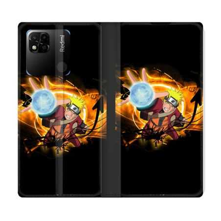 Housse cuir portefeuille Pour Xiaomi Redmi 10A Manga Naruto Noir