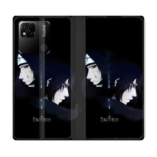 Housse cuir portefeuille Pour Xiaomi Redmi 10A Manga Naruto Sasuke Itachi