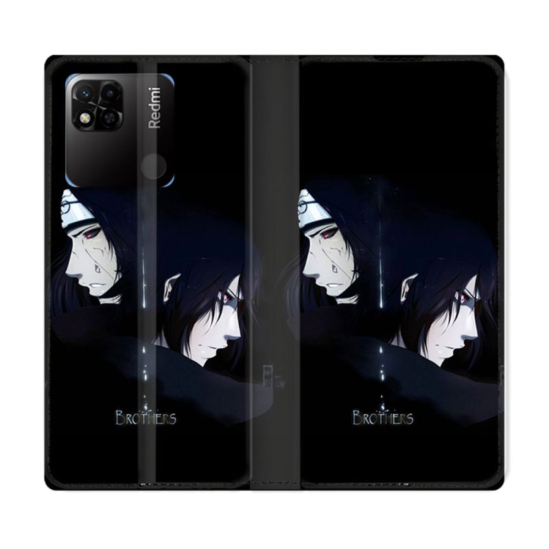 Housse cuir portefeuille Pour Xiaomi Redmi 10A Manga Naruto Sasuke Itachi