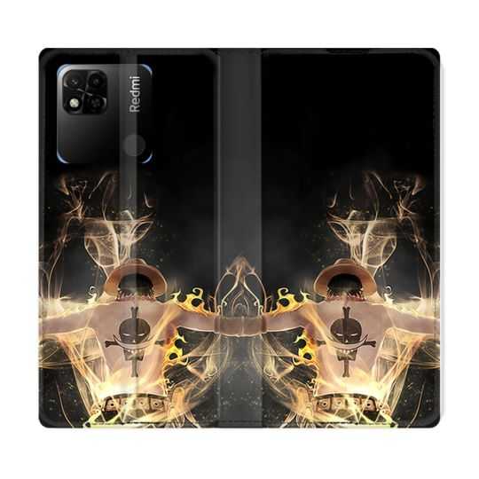 Housse cuir portefeuille Pour Xiaomi Redmi 10A Manga One Piece Ace Noir