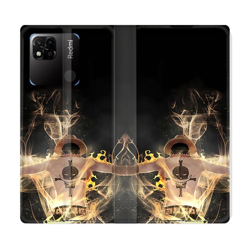 Housse cuir portefeuille Pour Xiaomi Redmi 10A Manga One Piece Ace Noir