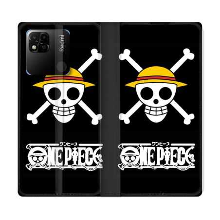 Housse cuir portefeuille Pour Xiaomi Redmi 10A Manga One Piece Tete de Mort