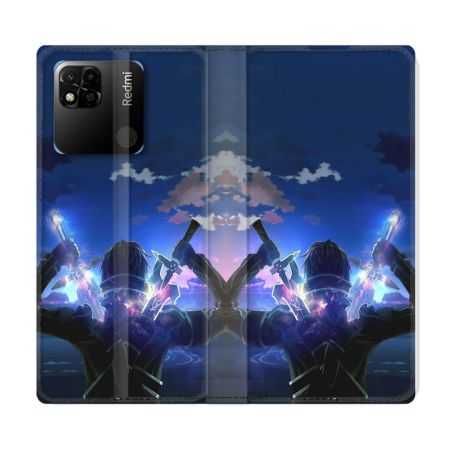 Housse cuir portefeuille Pour Xiaomi Redmi 10A Manga SAO sword Art Online Epee